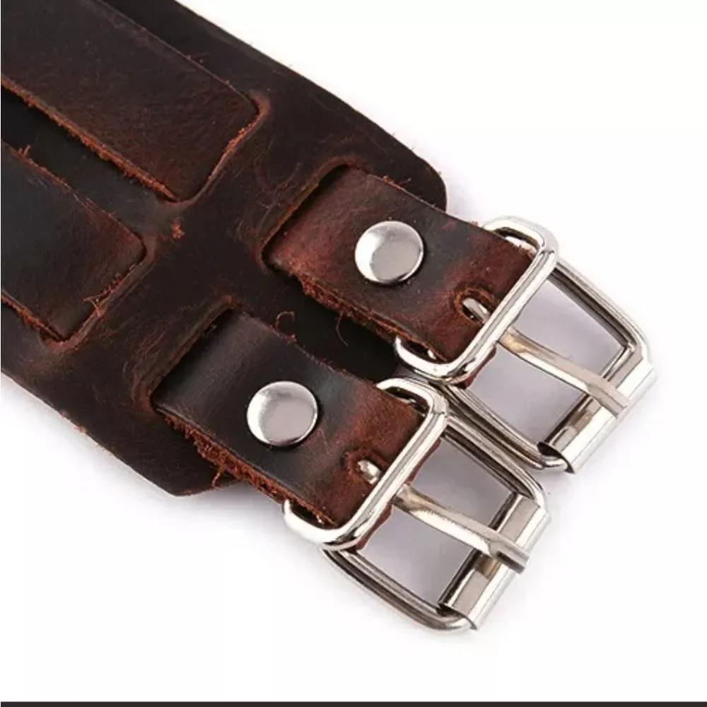 Wide PU Leather Belt Strap Buckle Adjustable Cuff